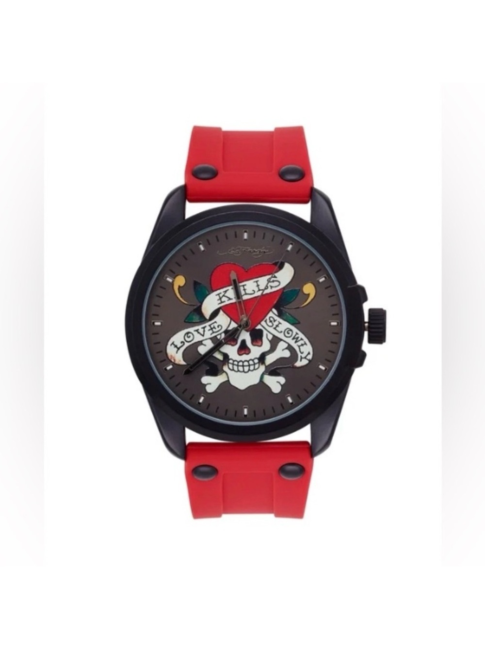 Ed Hardy Red Strap Tattoo Skull Watch